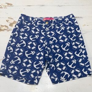 NWT Macbeth Collection by Margaret Josephs Navy Nautical Anchor Print Shorts